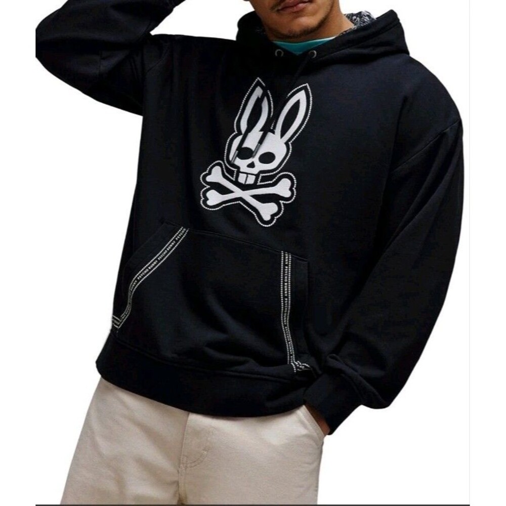 Nwt $158 Psycho Bunny black big embroidered logo hoodie men's xxxl  Big & Tall